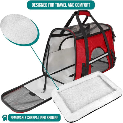 Premium Airline Approved Soft-Sided Pet Travel Carrier | Ideal for Small - Medium Sized Cats, Dogs, and Pets | Ventilated, Comfortable Design with Safety Features (Small, Red)