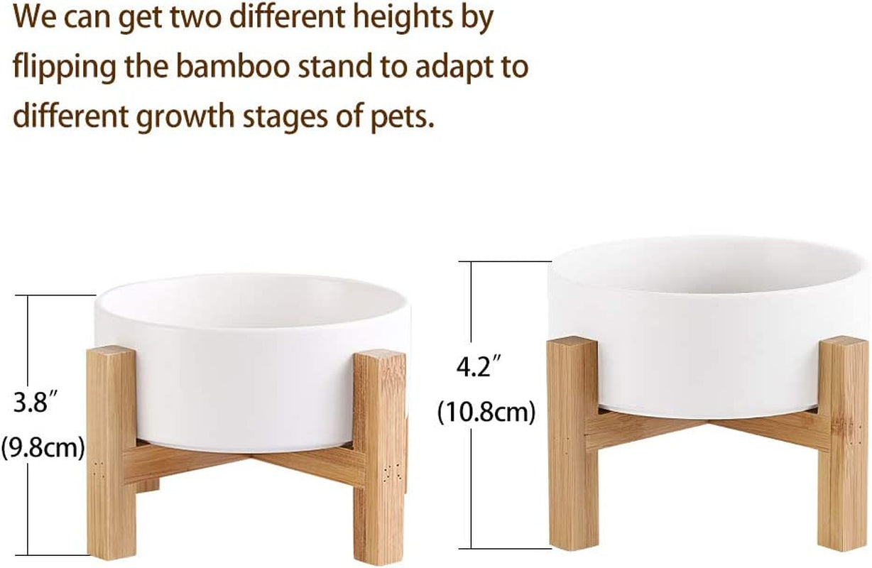 White Ceramic Elevated Raised Cat Bowls ,Cat Food Dish with Stand, Raised Cat Food or Water Bowls anti Vomiting,Pet Bowl with anti Slip Rubber Pad,Stress Free for Cats and Small Dogs（400Ml/13.5Oz