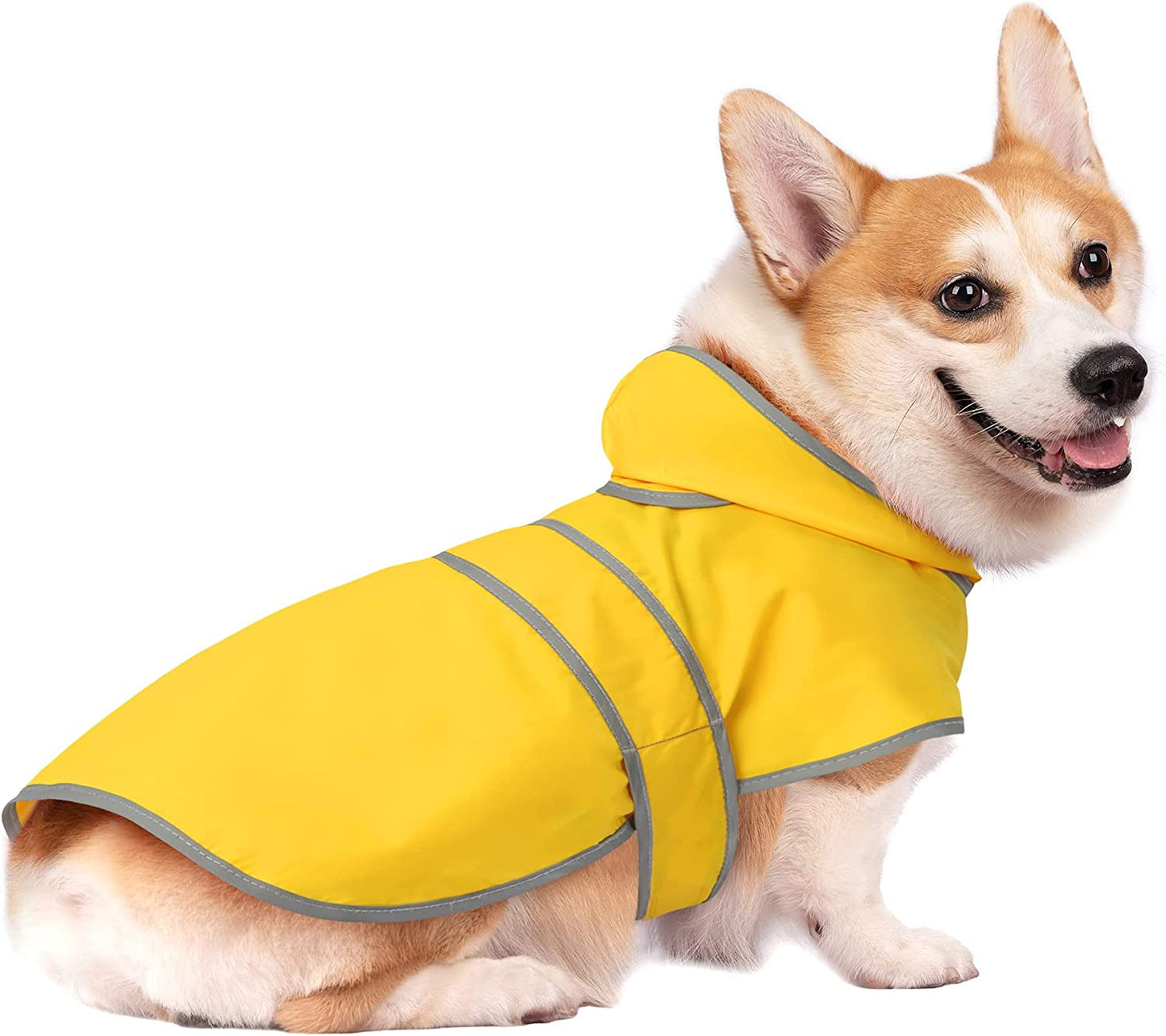 Dog Raincoat with Hood and Leash Hole, Adjustable Belly Strap, Reflective Strips, Lightweight Slicker Poncho 