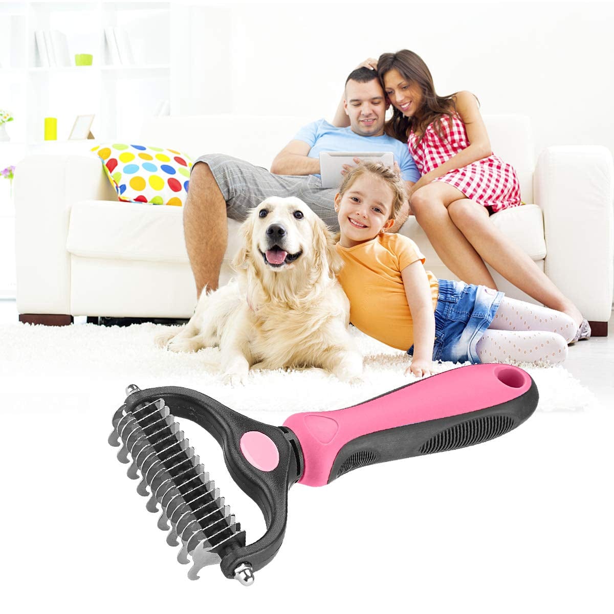 XLCL Pet Pet Grooming Tool - 2 Sided Undercoat Rake for Cats and Dogs - Safe Dematting Comb for Easy Mats & Tangles Removing - No More Nasty Shedding and Flying Hair