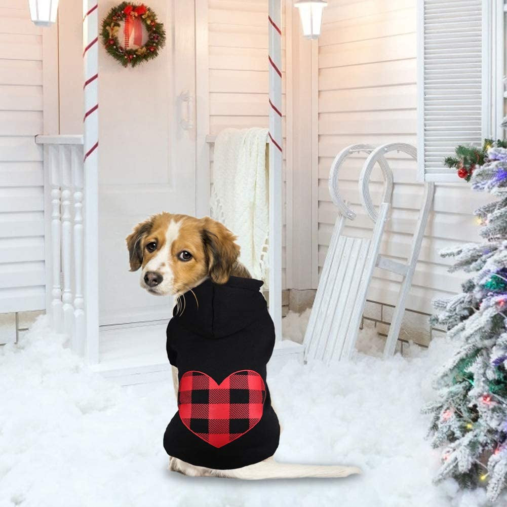 Dog Hoodie Sweater for Dogs Pet Clothes Black Buffalo Plaid Warm and Soft Breathable Cozy(Xs)