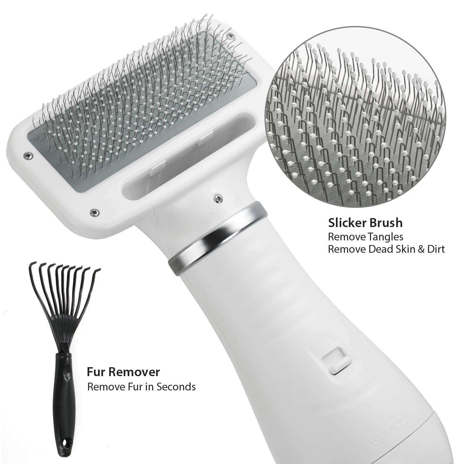 Pet Hair Dryer with Slicker Brush, Quiet, 2 Heat Settings & Portable Dog Dryer, Professional Home Grooming Furry Drying Blower for Short Straight Hair Cat Dog, Narrow Gap Slicker Brush