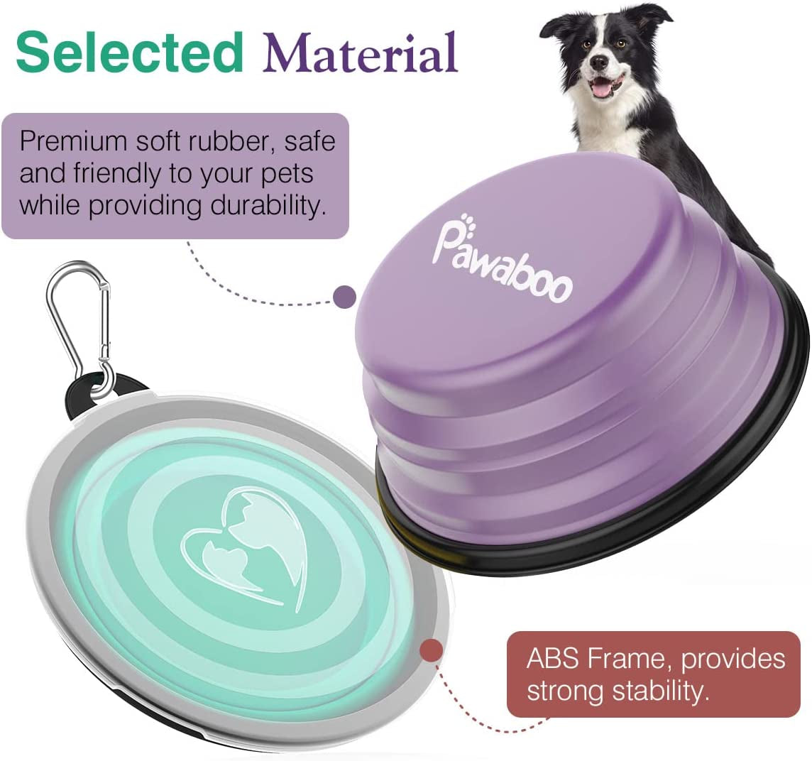 Collapsible Dog Bowls 2 Pack, Silicone Feeding Watering Bowls with Lids & Carabiners for Dogs Cats, Portable Collapsable Water Feeder Food Bowl for Walking Traveling Home Use, Violetturquoise