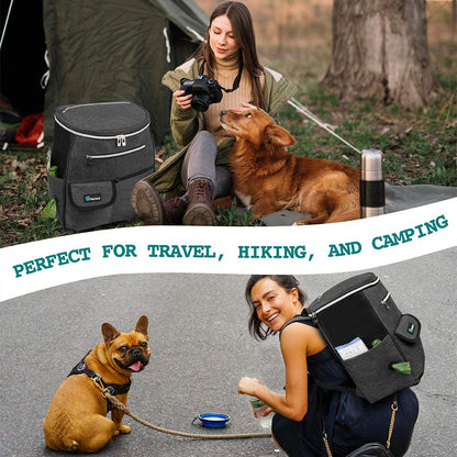 Dog Travel Bag Backpack | Backpack Organizer with Poop Bag Dispenser, Pockets, Food Container Bag, Collapsible Bowl | Weekend Pet Travel Set for Hiking Overnight Camping Road Trip (Charcoal)